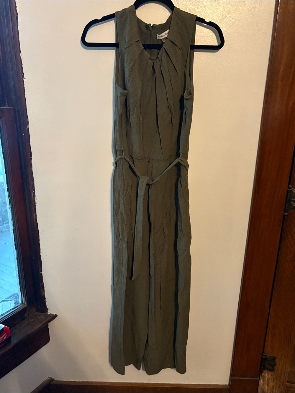 Calvin Klein Olive Green Sleeveless Jumpsuit with Tie Waist Size 12 - Picture 2 of 6